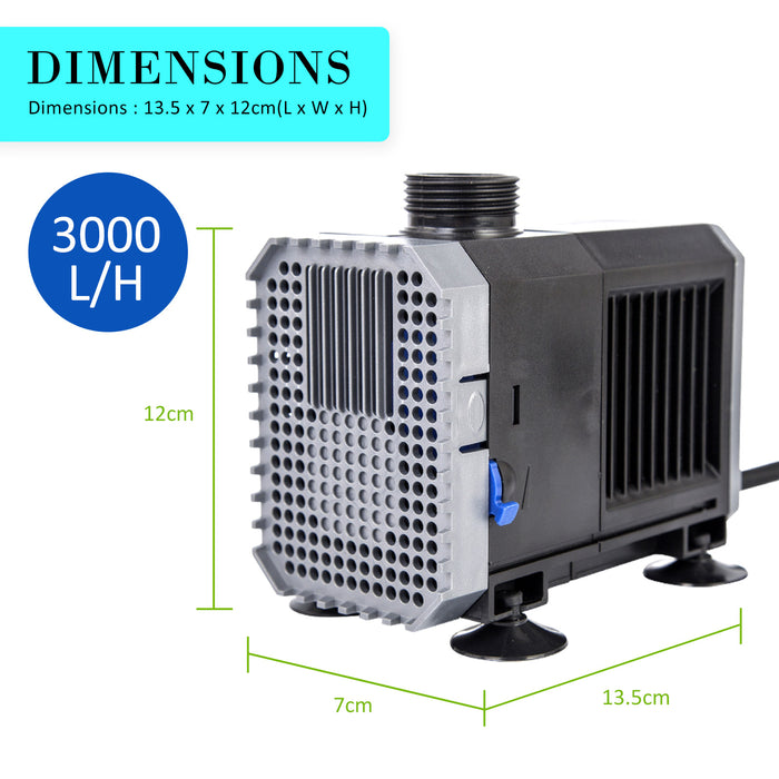 Submersible Aquarium Water Pump 3000L/H 55W 3m by Dynamic Power