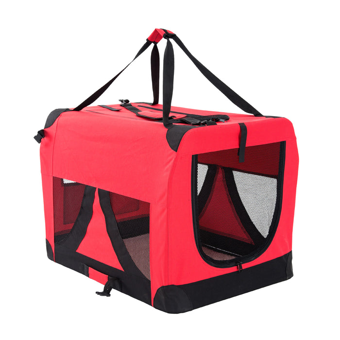 70cm Large Portable Soft Crate Pet Carrier | Foldable Travel Dog Cat Carrier - Red