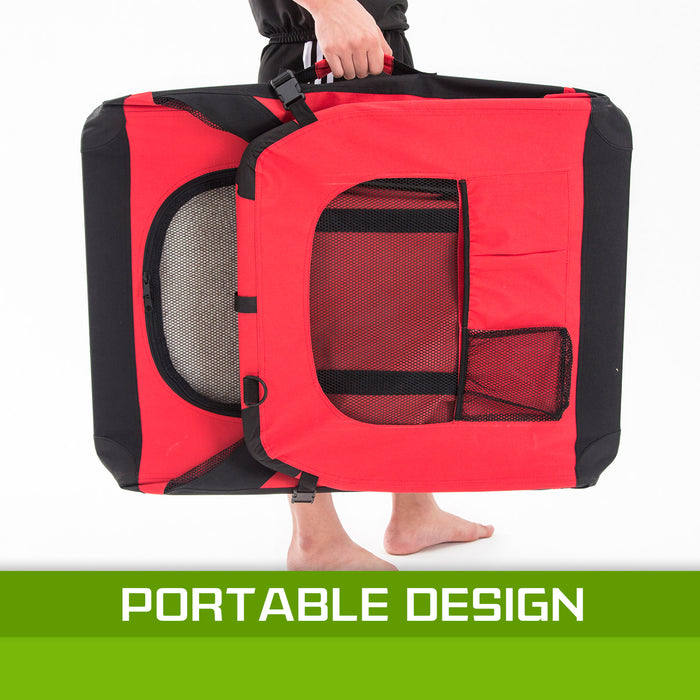 70cm Large Portable Soft Crate Pet Carrier | Foldable Travel Dog Cat Carrier - Red