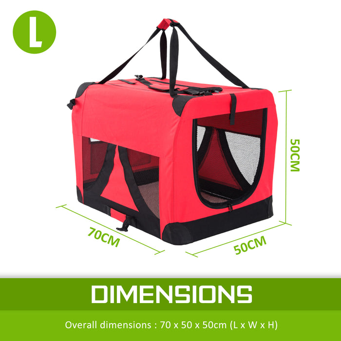 70cm Large Portable Soft Crate Pet Carrier | Foldable Travel Dog Cat Carrier - Red