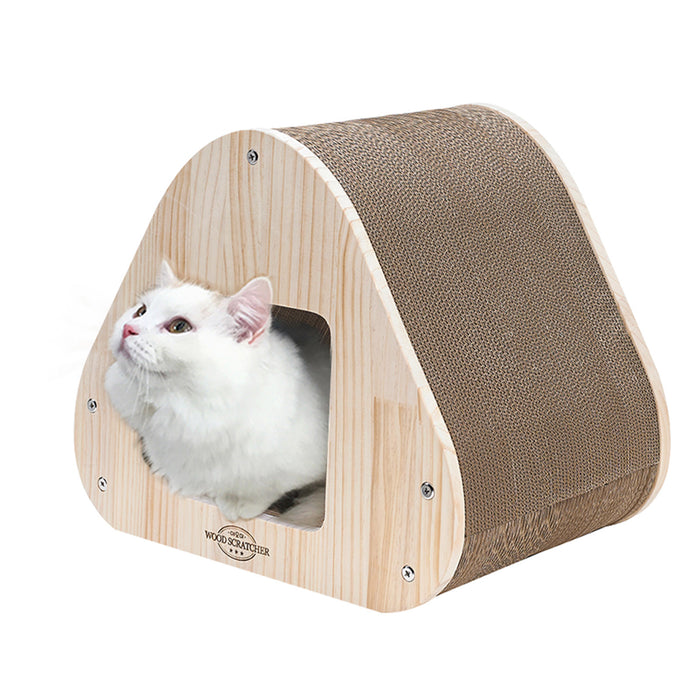 45cm Wood Triangle Cat Scratcher Sofa Pet Bed | Luxury Cat House