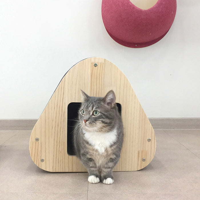 45cm Wood Triangle Cat Scratcher Sofa Pet Bed | Luxury Cat House
