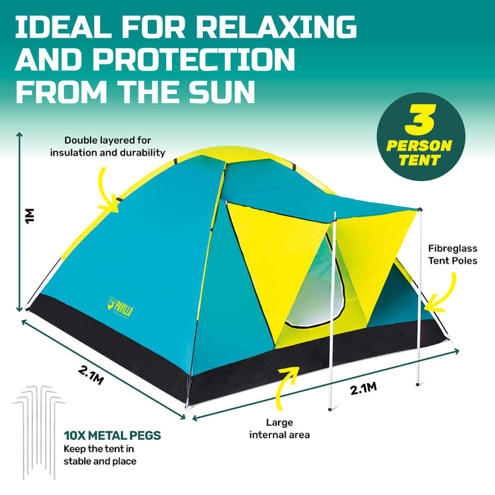 3 Person 2.1m x 2.1m UV Protected Beach and Camping Tent