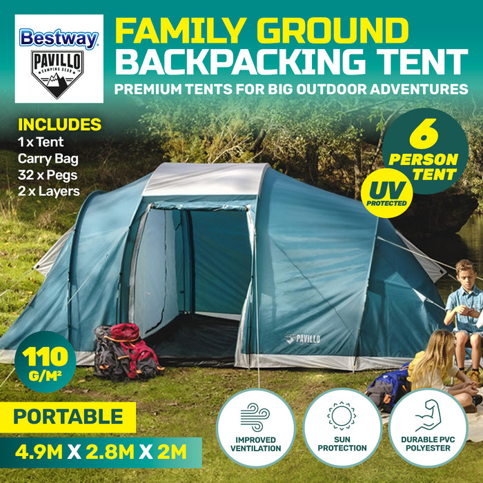 Large 4.9m x 2.m Tent 6 Person UV Protected Premium Tent | Family Size Camping Tent by Bestway