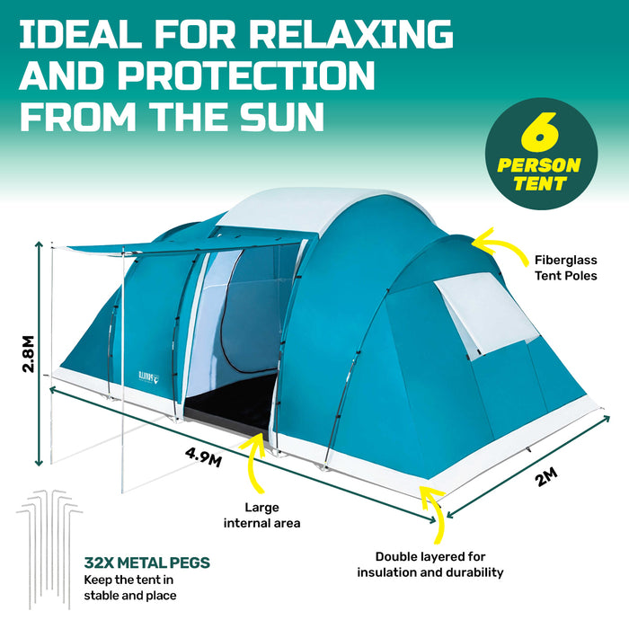 Large 4.9m x 2.m Tent 6 Person UV Protected Premium Tent | Family Size Camping Tent by Bestway