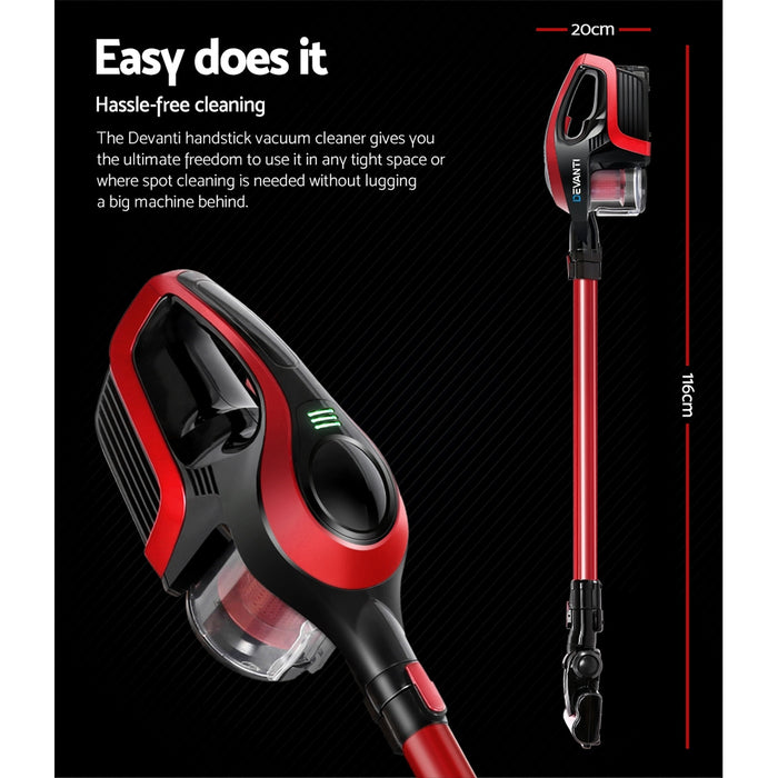 Powerful Headlight 150W Stick Handstick Vacuum Cleaner | Black Red Cordless Vacuum Cleaner