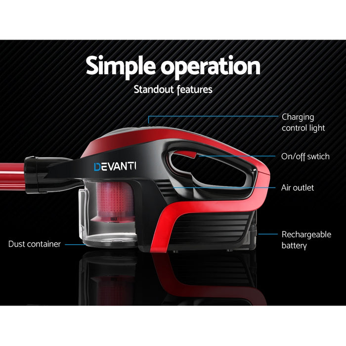 Powerful Headlight 150W Stick Handstick Vacuum Cleaner | Black Red Cordless Vacuum Cleaner