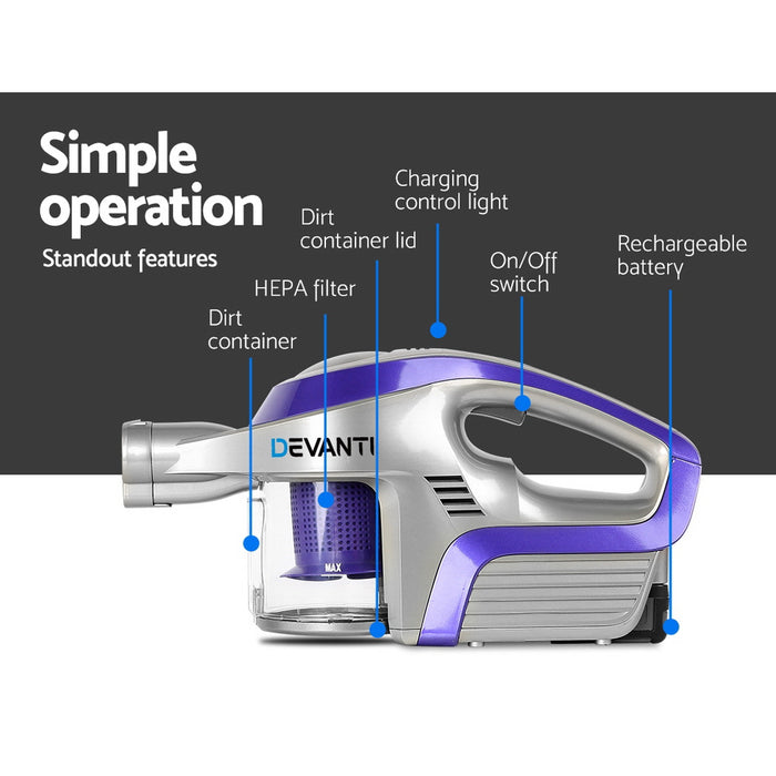 Powerful Headlight 150W Stick Handstick Vacuum Cleaner | Purple Grey Cordless Vacuum Cleaner