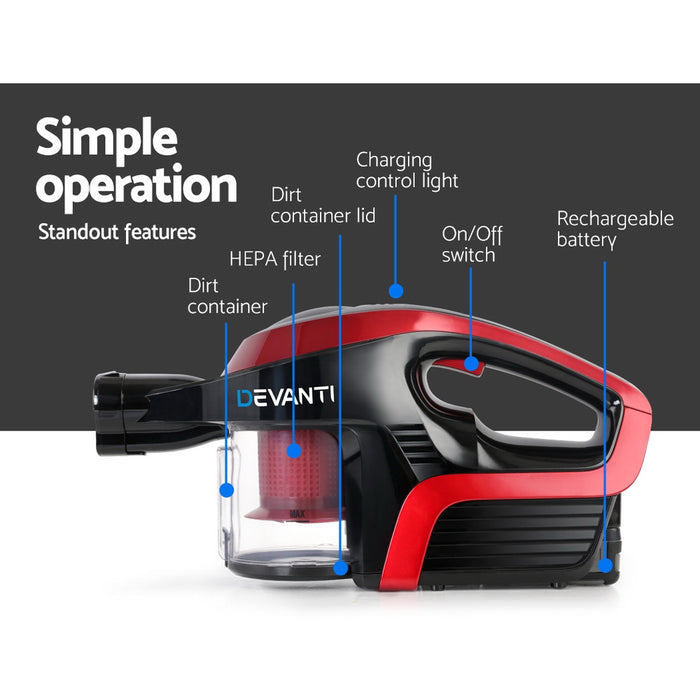 Powerful Headlight 150W Stick Handstick Vacuum Cleaner | Red Black Cordless Vacuum Cleaner