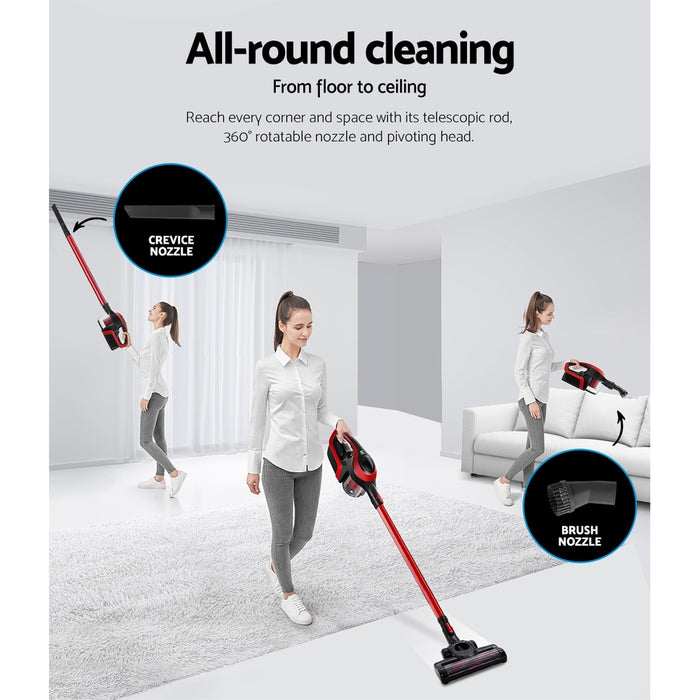 Devanti 150W Stick Handstick Vacuum Cleaner | Red Black Cordless Vacuum Cleaner
