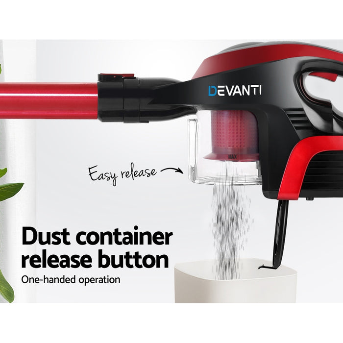 Devanti 150W Stick Handstick Vacuum Cleaner | Red Black Cordless Vacuum Cleaner