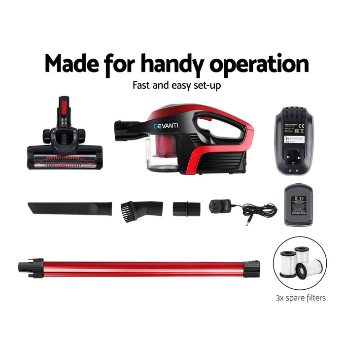 Devanti 150W Stick Handstick Vacuum Cleaner | Red Black Cordless Vacuum Cleaner