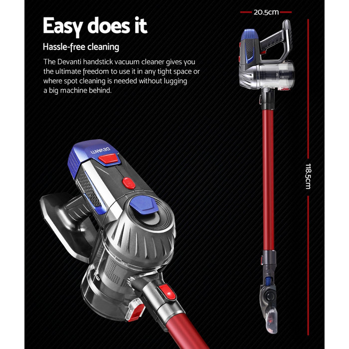 2-Speed with Headlight 150W Stick Handstick Vacuum Cleaner | Red Cordless Vacuum Cleaner