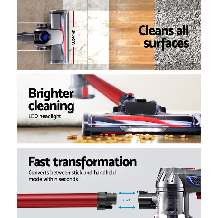 2-Speed with Headlight 150W Stick Handstick Vacuum Cleaner | Red Cordless Vacuum Cleaner