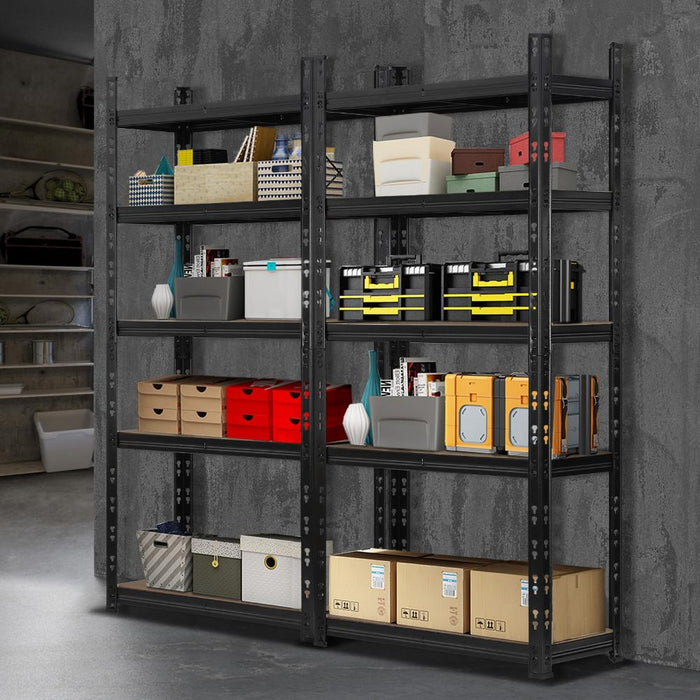 Set of Two Forte 1.5mx0.7m Garage Shelving Storage Racks | Premium 5 Tier Space Saving Storage Clutter Solution Black