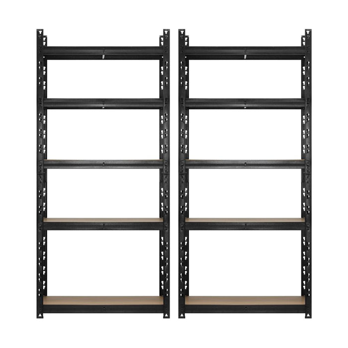 Set of Two Forte 1.5mx0.7m Garage Shelving Storage Racks | Premium 5 Tier Space Saving Storage Clutter Solution Black