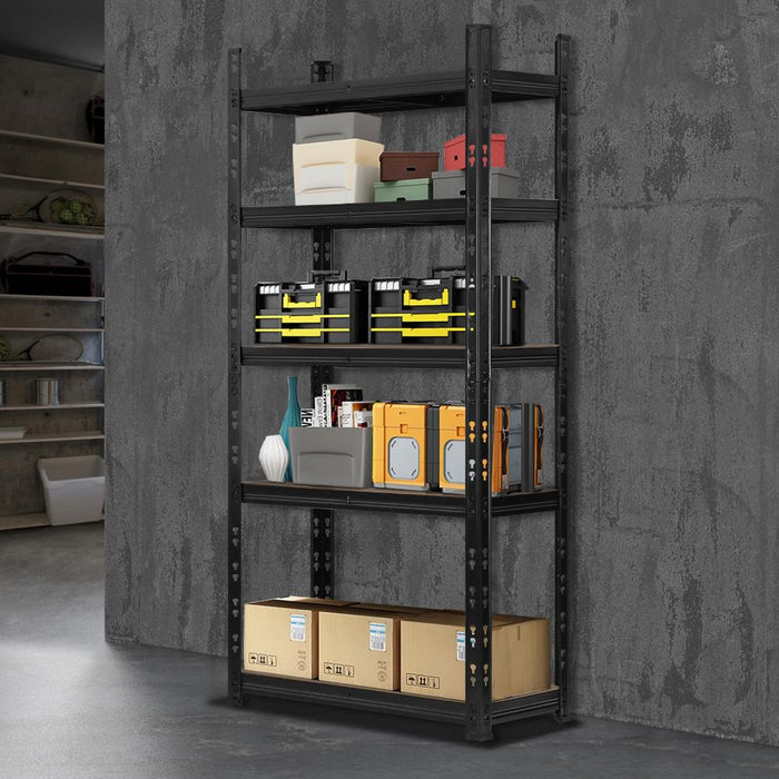 Forte 1.8x0.9m Garage Shelving Storage Rack | Premium 5 Tier Space Saving Storage Clutter Solution Black