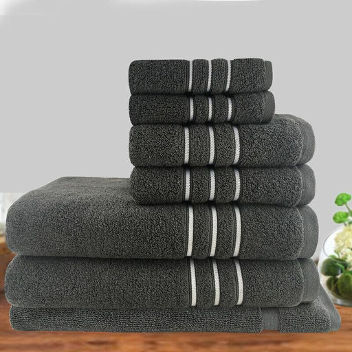 Soft 100% Cotton Bath Towel Set | Dobby Stripe Hotel | 7pc or 14pc Towel Sets | 4 Colours Bath Towels & Washcloths 7 Piece Set / Charcoal Ontrendideas Bed and Bath