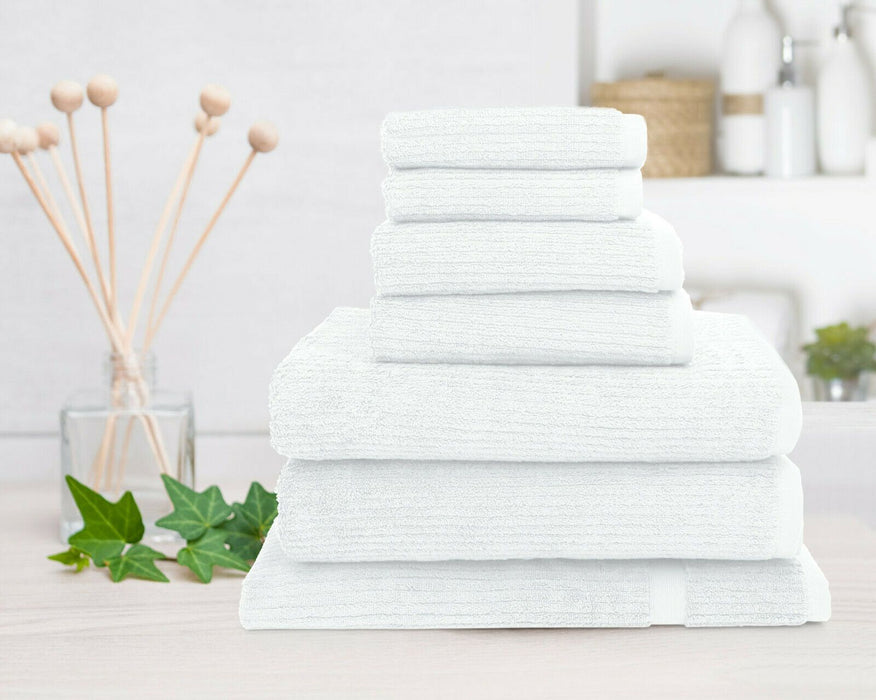 Premium 100% Cotton Ribbed Towel Set | 7 Or 14pc Set | Luxury Absorbant Cotton Towels | 6 Colours Bath Towels & Washcloths 7pc Towel Set / White Ontrendideas Bed and Bath