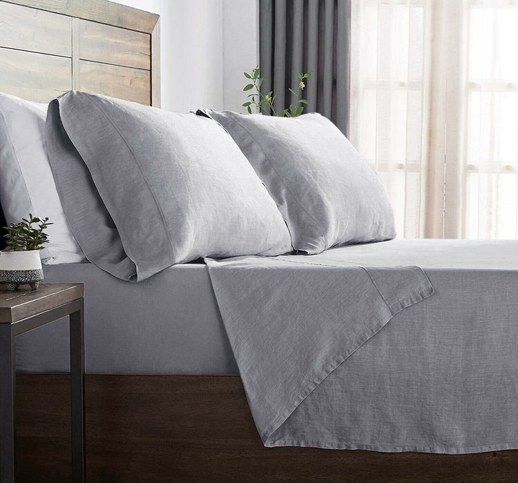 Premium Touch  French Linen Cotton Sheet Set | Luxury Breathable Linen Tencel Sheets | 5 Sizes - 6 Colours Bed Sheets Single / Lilac Grey Ontrendideas Bed and Bath