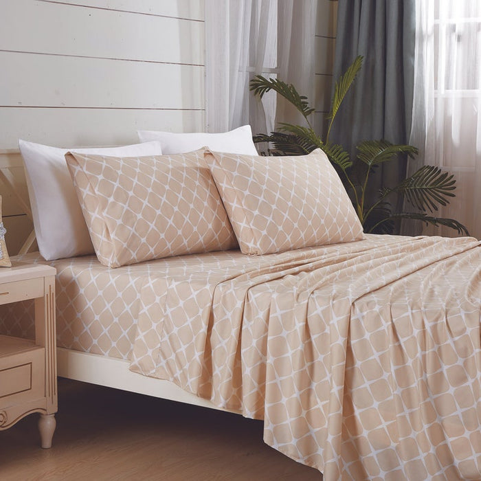 1500TC Ultra Soft Modern Printed Sheet Set | Premium Cooling Microfibre Sheets | 4 Sizes - 4 Colours