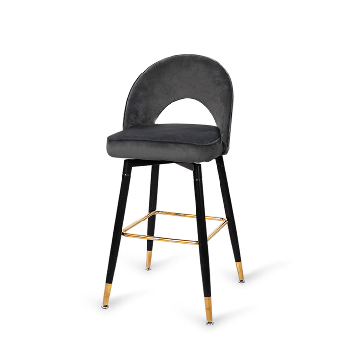 Set of Two Milano Bar Stools | Velvet Swivel Kitchen Barstools in Luxury Grey