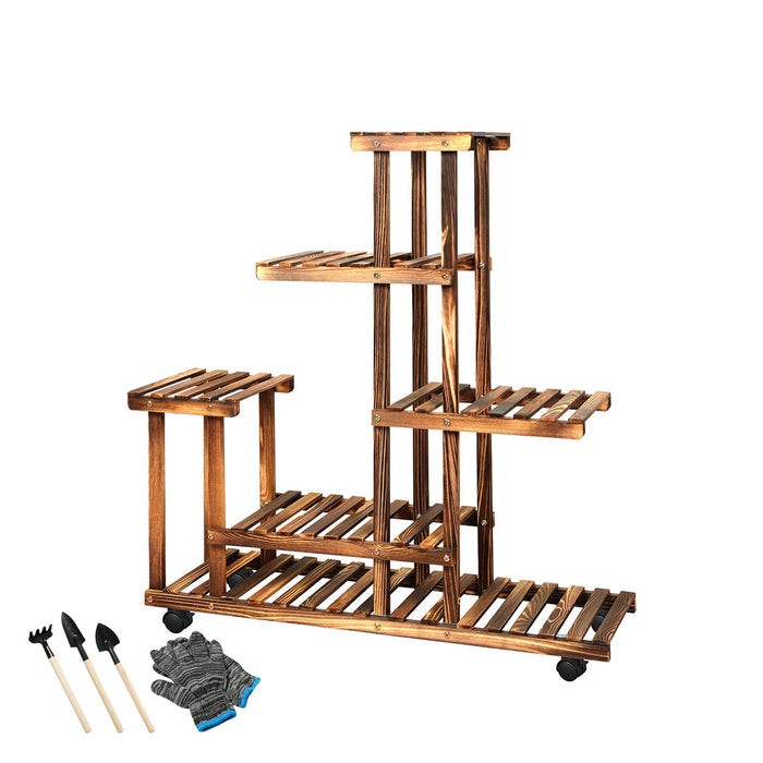 Natura 5-Tier Plant Stand Wood Wooden Wheel Shelf Flower Pots Rack Indoor Garden