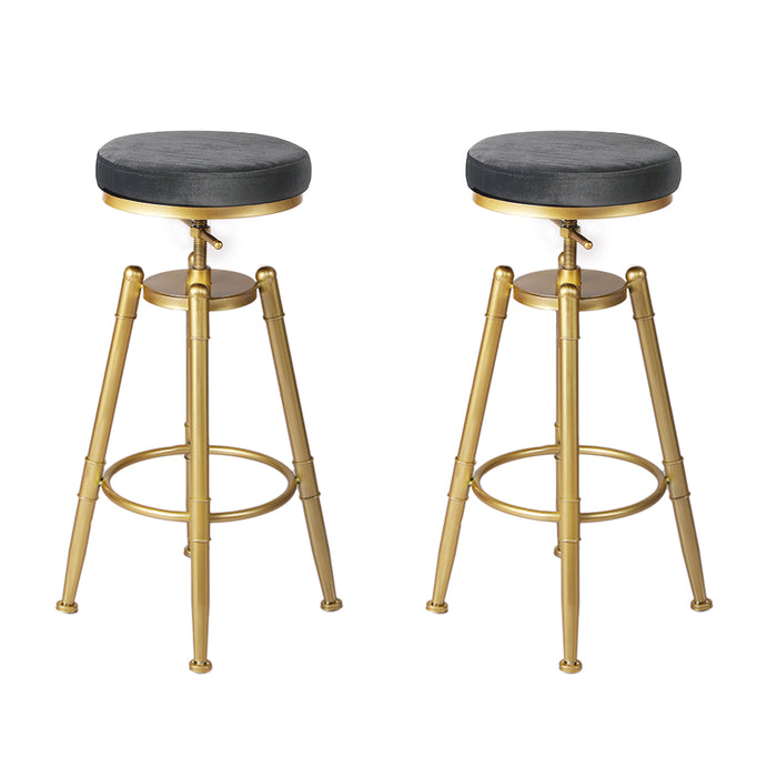 Set of Two Nautiq Bar Stools | Velvet Swivel Kitchen Barstools in Grey Seat