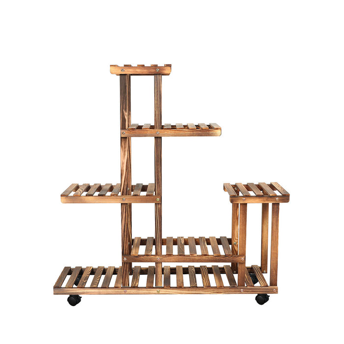Natura 5-Tier Plant Stand Wood Wooden Wheel Shelf Flower Pots Rack Indoor Garden