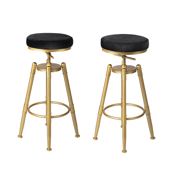 Set of Two Nautiq Bar Stools | Velvet Swivel Kitchen Barstools in Black Seat