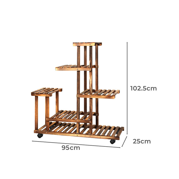 Natura 5-Tier Plant Stand Wood Wooden Wheel Shelf Flower Pots Rack Indoor Garden