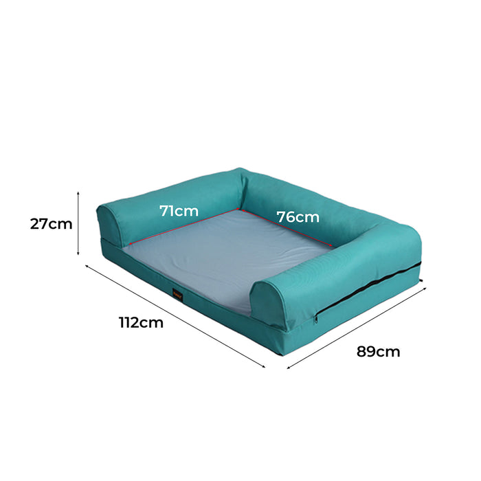 Pawzee Cooling Pet Bed Sofa with Mat Bolster | Insect Repeller Infused Pet Bed in Teal Large