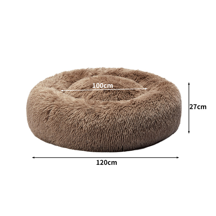 Pawzee Comfy Calming Pet Bed | Donut Nest Dog Bed in Brown XXXL