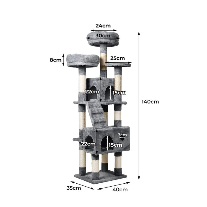 Pawzee 140cm Giant Cat Tree Scratching Post Tower For Large Cats in Grey