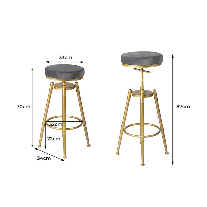 Set of Two Nautiq Bar Stools | Velvet Swivel Kitchen Barstools in Grey Seat