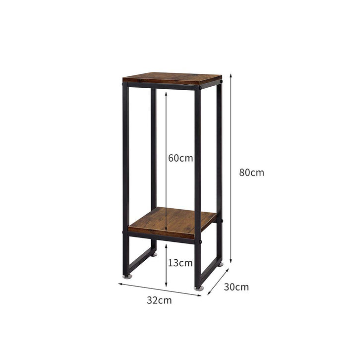 Natura 80cm 2 Tier Wooden Metal Plant Stand | Flower Pot Shelves and Stand in Metal Oak