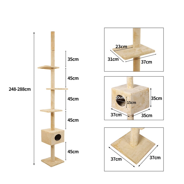 Giant Multi Tier Cat Scratching Tree Tower | Up to 288cm High Cat Scratcher Tower in Cream