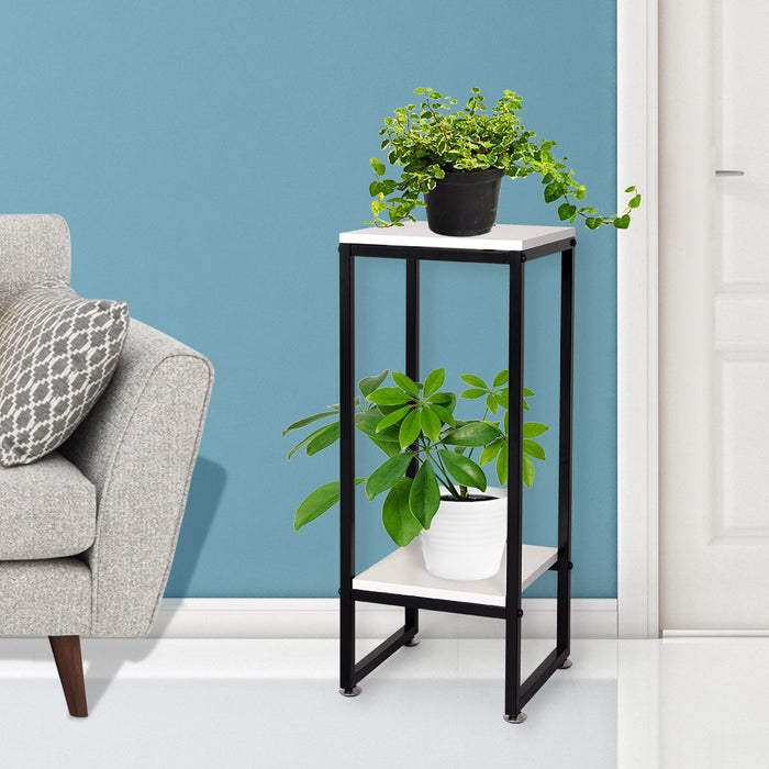 Natura 60cm 2 Tier Wooden Metal Plant Stand | Flower Pot Shelves and Stand in White