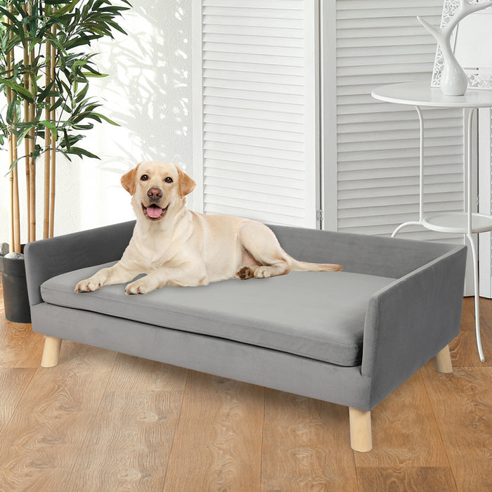 Pawzee Pet Bed Sofa | Dog Lounge Couch Soft Removable Cushion Chair Grey Large