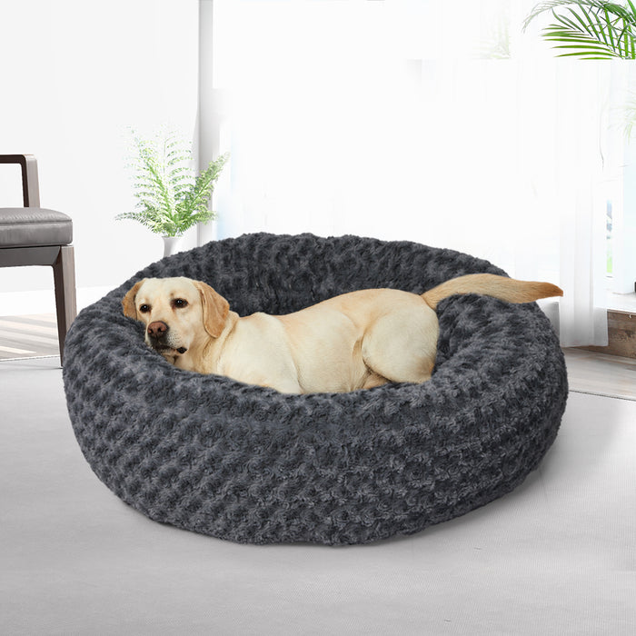Pawzee Calming Dog Bed | Warm Soft Plush Sofa Pet Bed Cat Cave in Dark Grey Large
