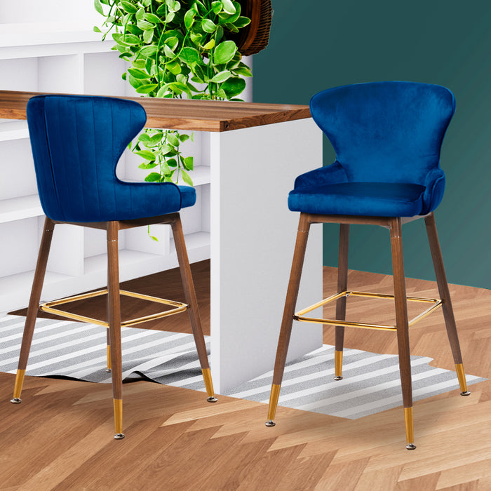 Set of Two Milano Bar Stools | Velvet Swivel Kitchen Barstools in Luxury Blue