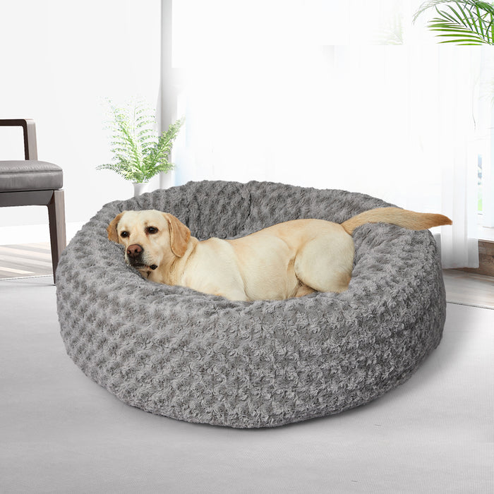 Pawzee Calming Dog Bed | Warm Soft Plush Sofa Pet Bed Cat Cave in Grey Large
