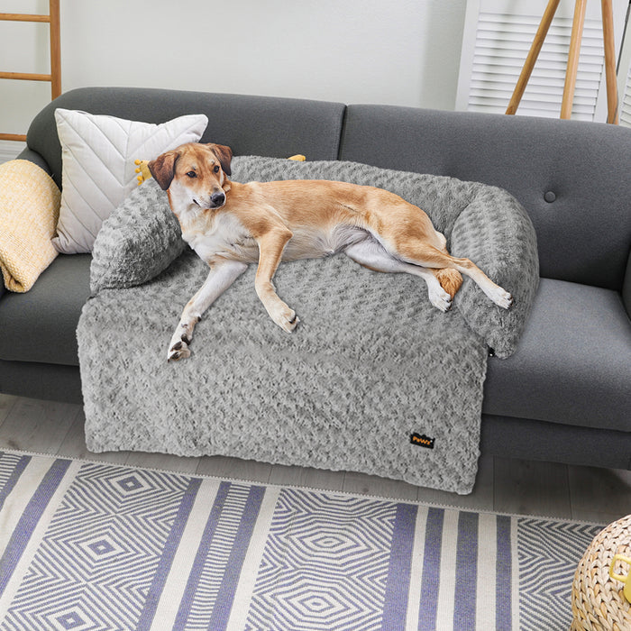 Pawzee Two in One Comfy Sofa and Cover Pet Bed | Cotton Filled Dog Bed - Grey Large