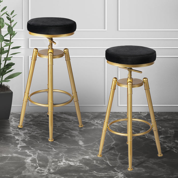 Set of Two Nautiq Bar Stools | Velvet Swivel Kitchen Barstools in Black Seat