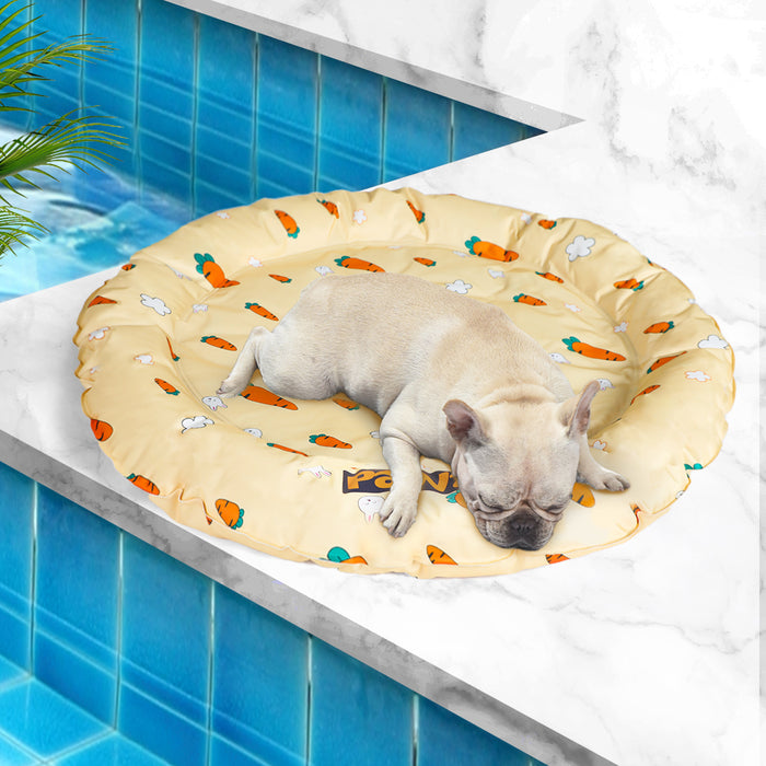 Pawzee Cool Gel Waterproof Pet Bed Mat | Self Cooling Round Dog Bed | Carrot Medium