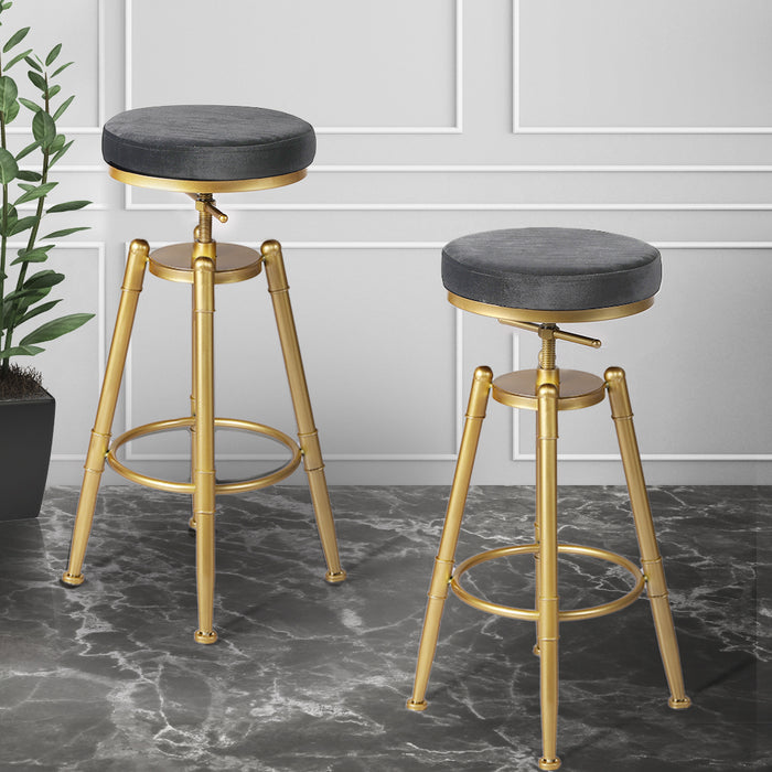 Set of Two Nautiq Bar Stools | Velvet Swivel Kitchen Barstools in Grey Seat