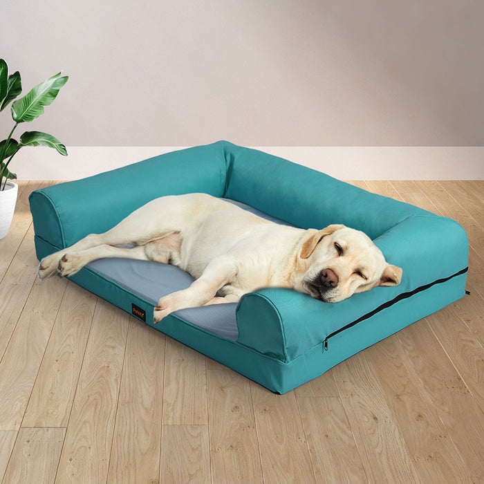 Pawzee Cooling Pet Bed Sofa with Mat Bolster | Insect Repeller Infused Pet Bed in Teal Large