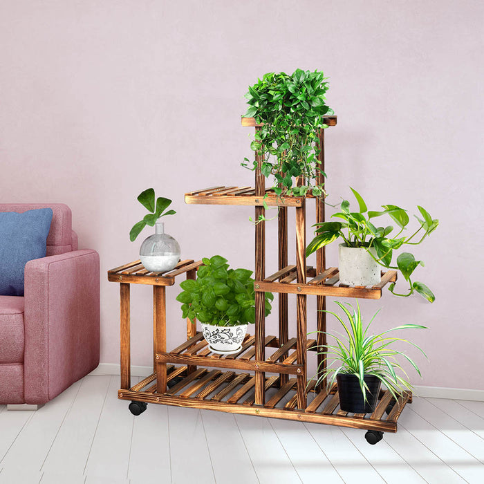 Natura 5-Tier Plant Stand Wood Wooden Wheel Shelf Flower Pots Rack Indoor Garden