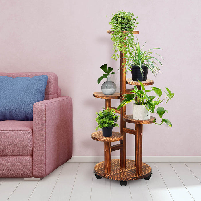 Natura 4-Tier Plant Stand Wood Wooden Wheel Shelf Flower Pots Rack Indoor Garden