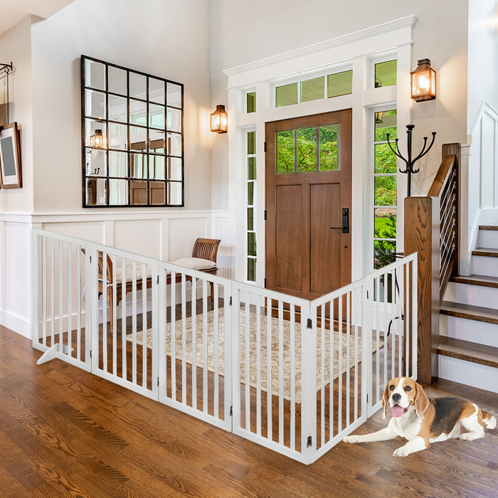 PaWz Wooden Pet Gate Dog Fence Safety Stair Barrier Security Door 6 Panel Large
